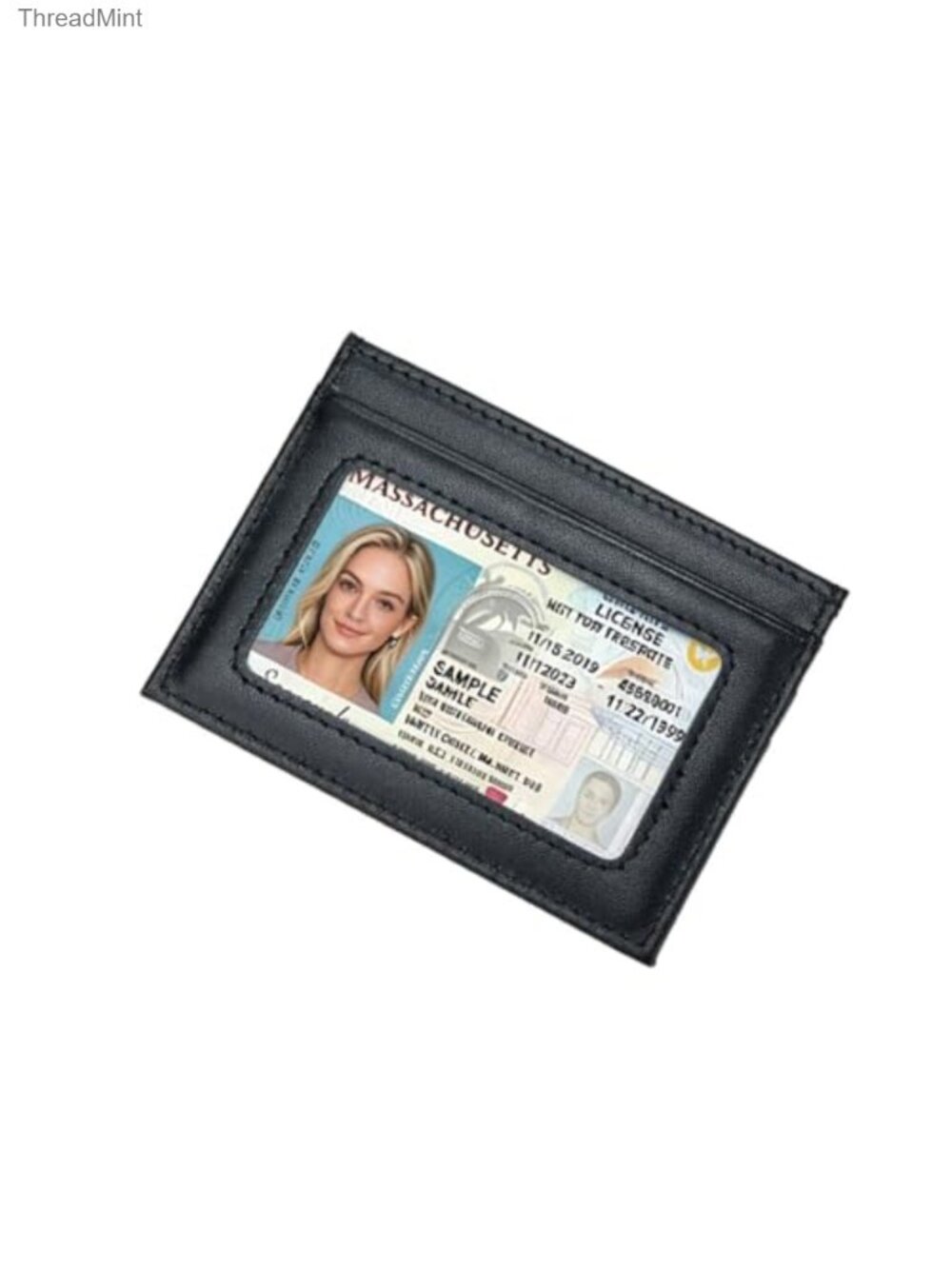 Genuine Leather Credit Card Holder Slim Wallet with ID Window 3 Card Slots